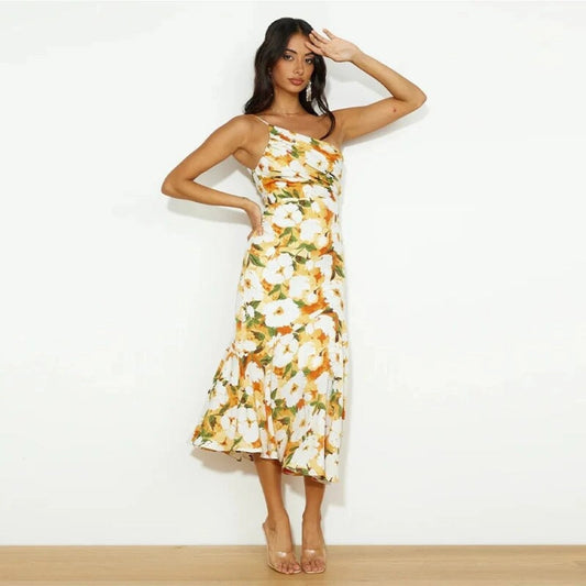 Cynthia | Dress One Shoulder Floral Satin Midi
