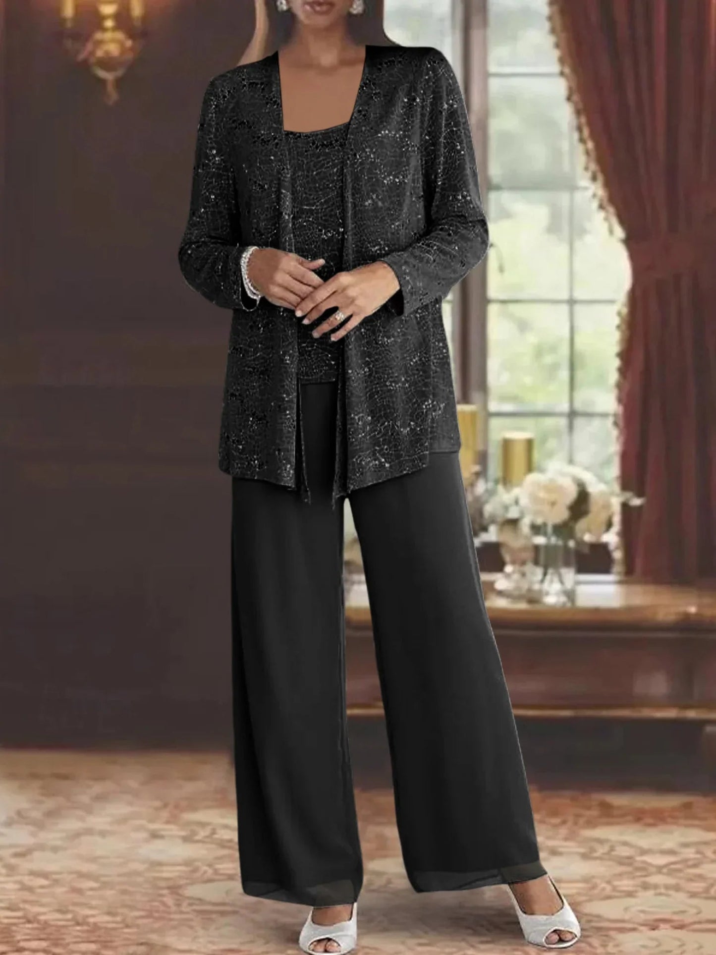 Gimena | Three Piece Trouser Set Shimmer Overlay