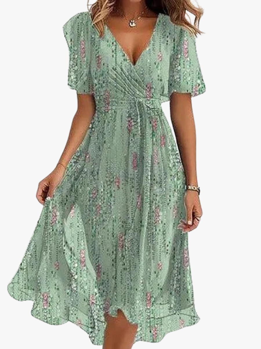 Senim - Floral V Neck Midi Dress