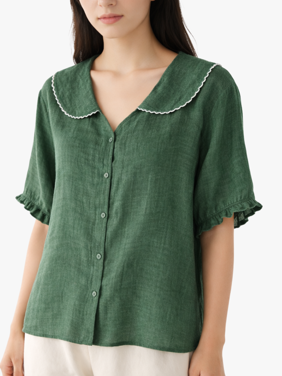 Meygan | Peter Pan Collar Button Front Blouse