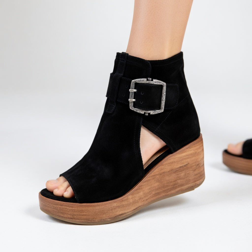 Runske | Suede Buckle Platform Wedge Sandals