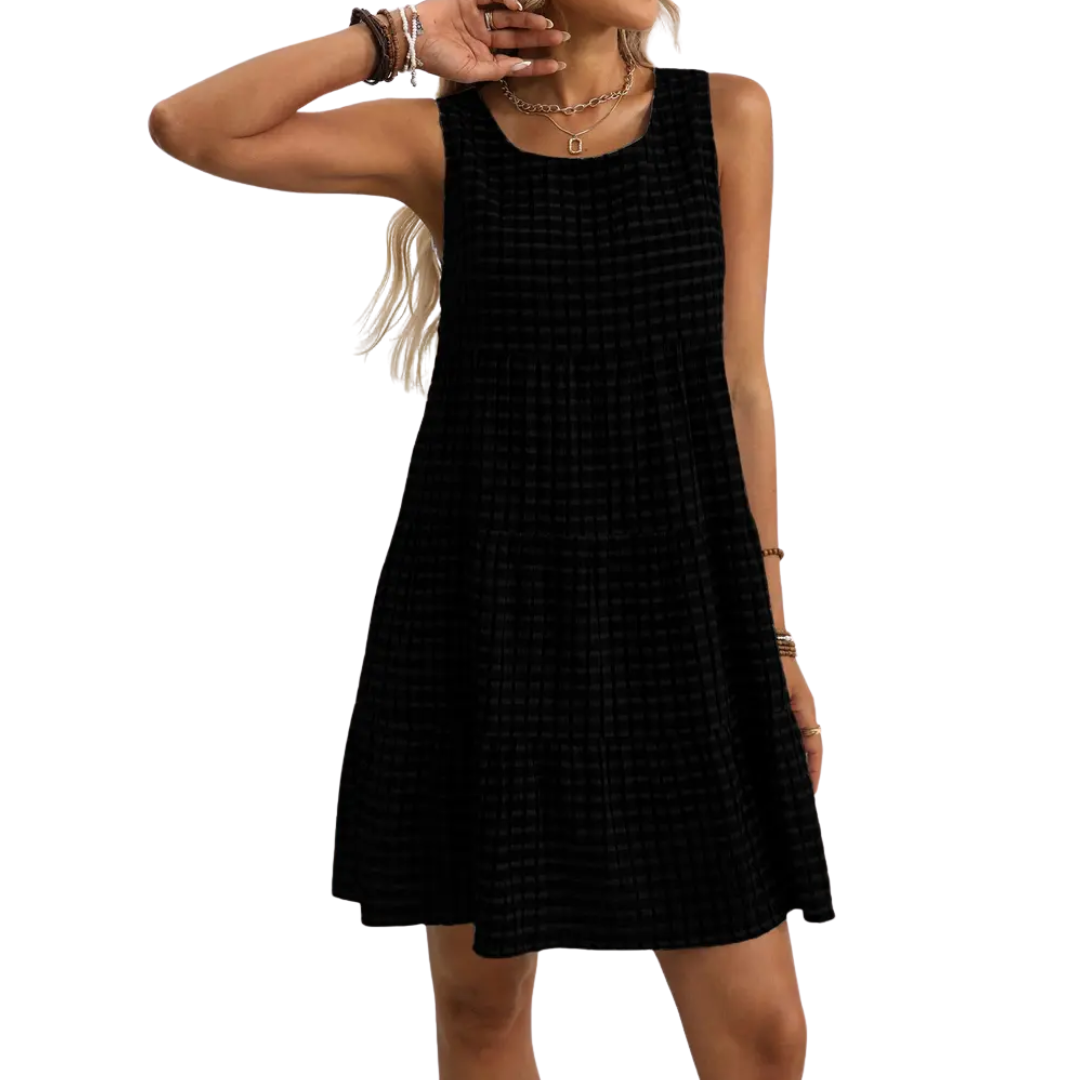 Heleni - Sleeveless Plaid Tiered Swing Dress