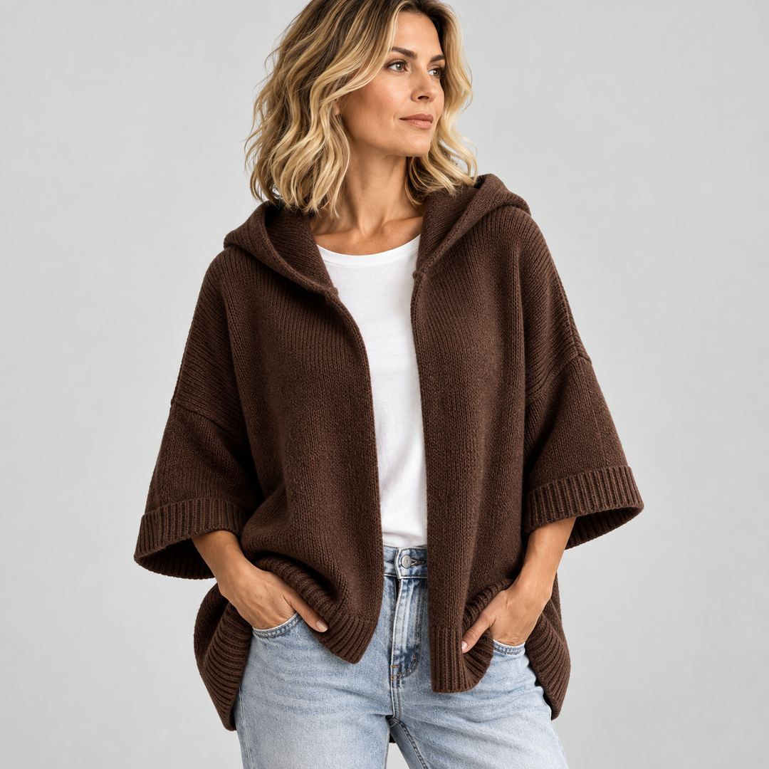 Annabel | Hooded Cardigan with Wide Knit Sleeves