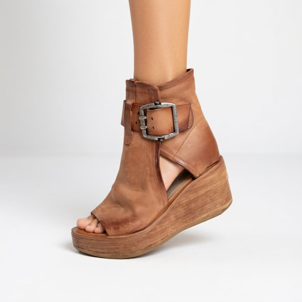 Runske | Suede Buckle Platform Wedge Sandals