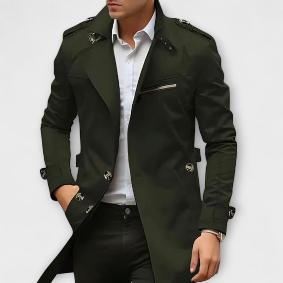 Felipe | Trench Coat with Notched Collar and Epaulettes