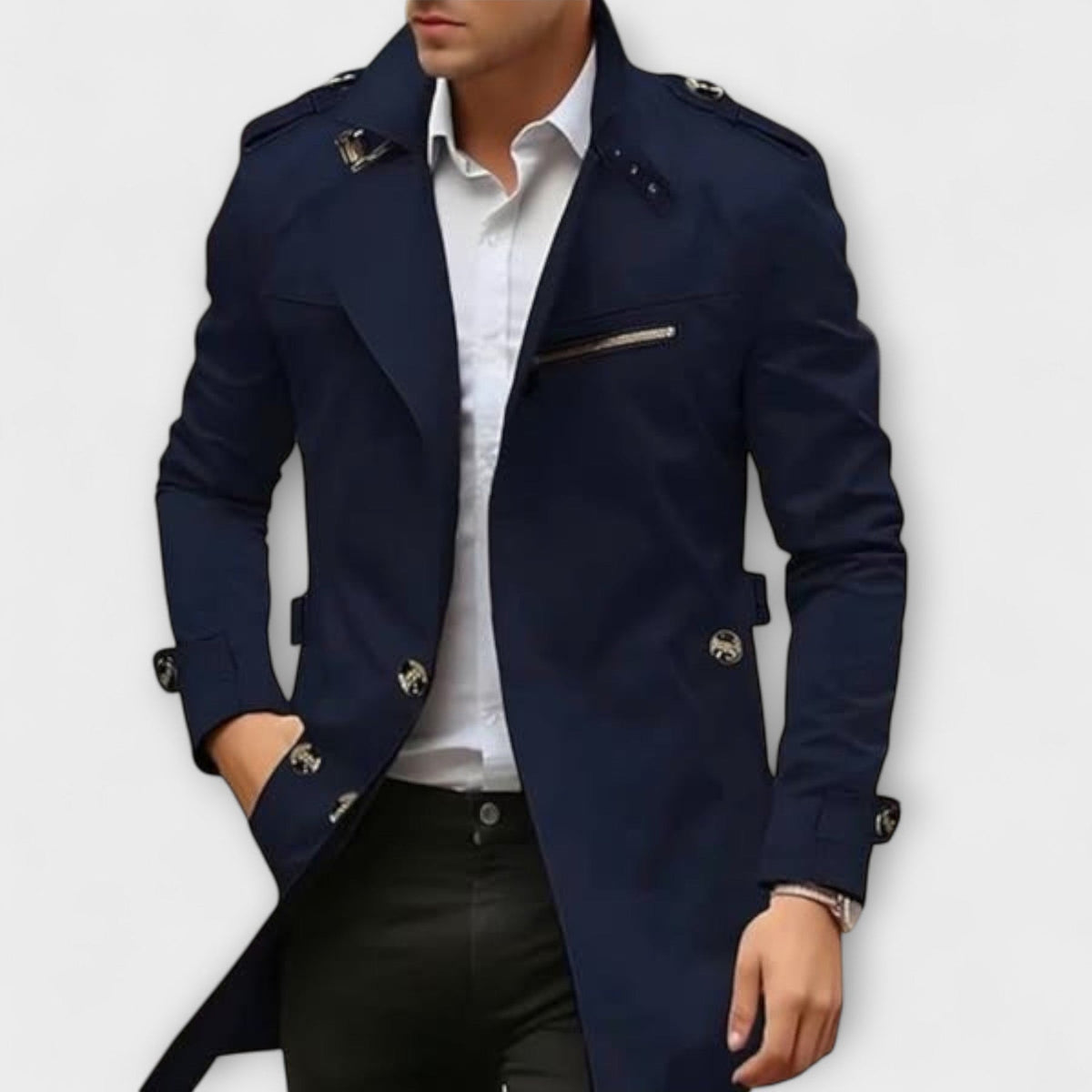 Felipe | Trench Coat with Notched Collar and Epaulettes