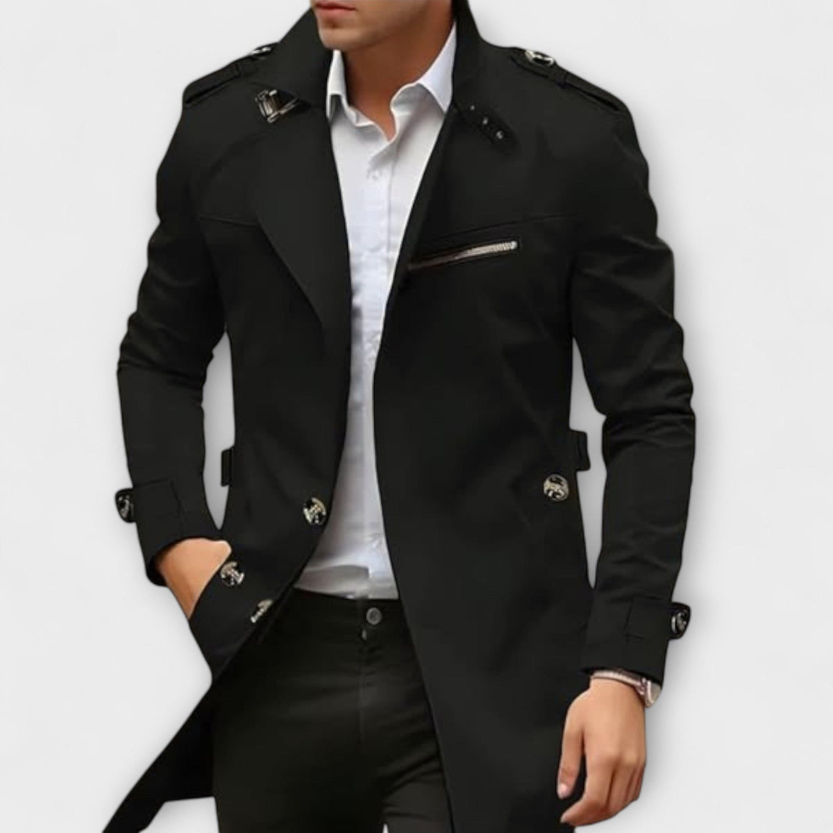Felipe | Trench Coat with Notched Collar and Epaulettes