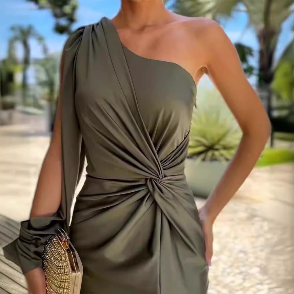 Nanette | Olive One Shoulder Ruched Maxi Dress