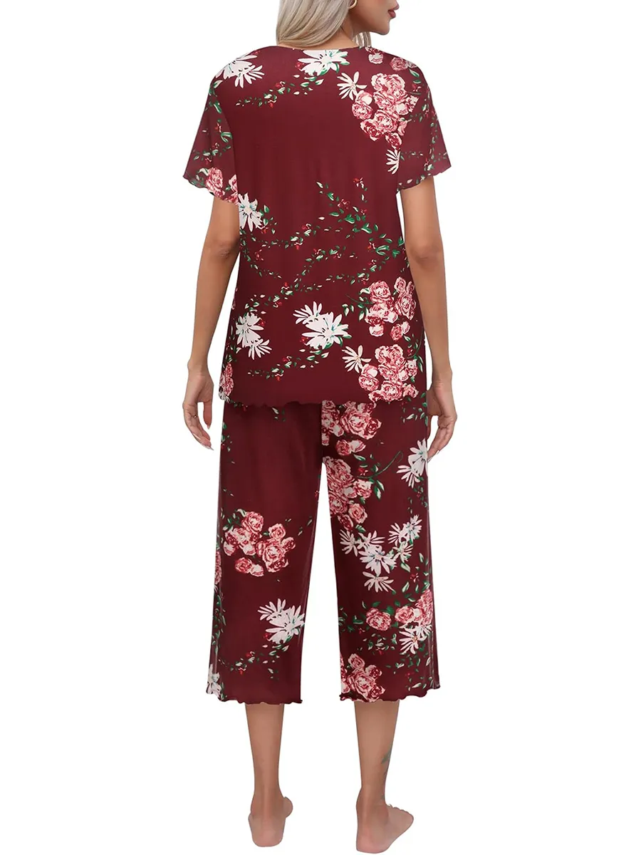 Rashini | Floral Short Sleeve Cropped Pyjama Set