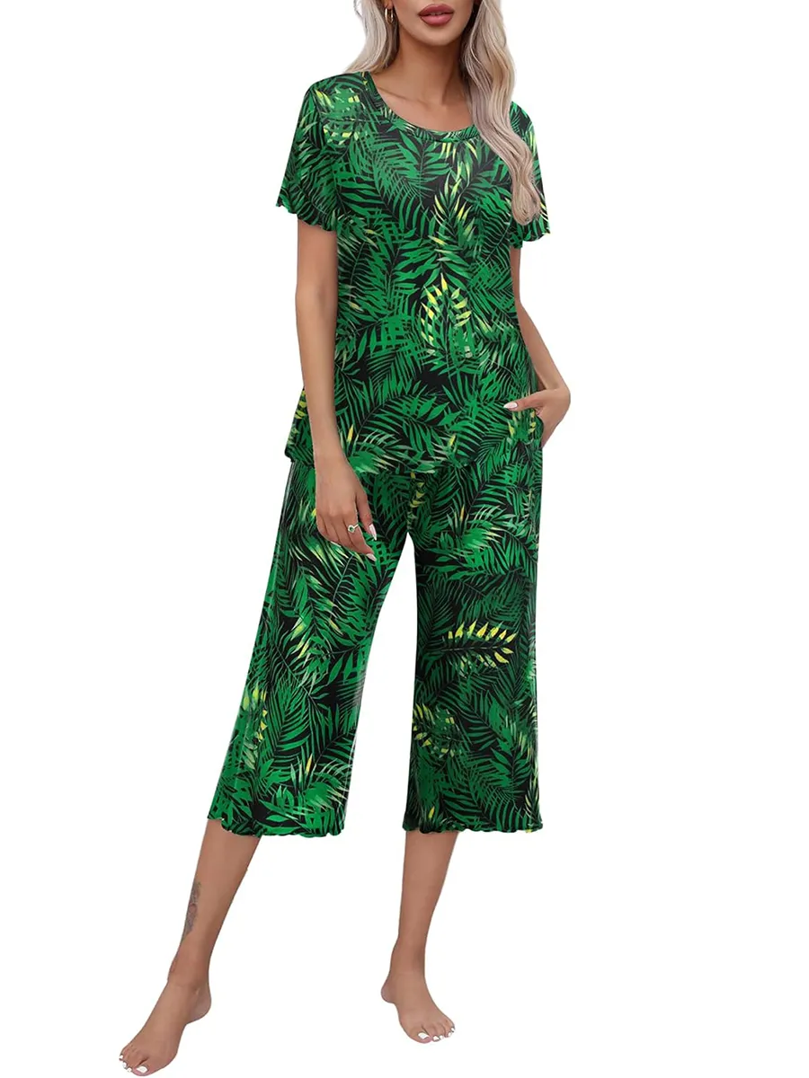 Rashini | Floral Short Sleeve Cropped Pyjama Set
