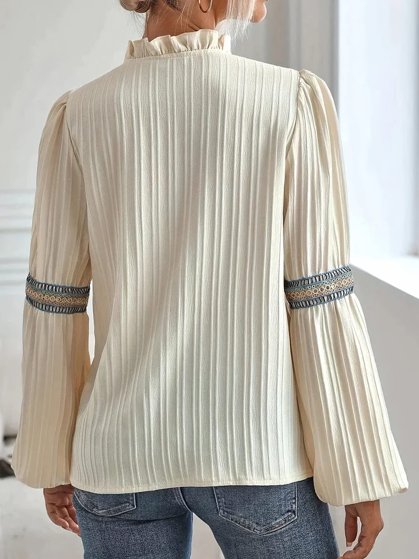 Vinca | Pleated Long Sleeve V Neck Blouse