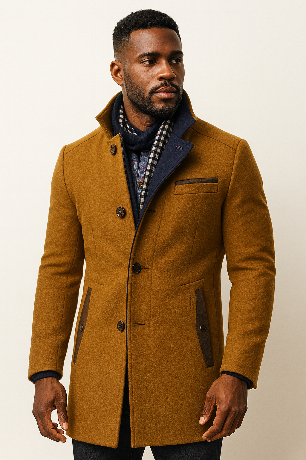Reinaldo | Long Sleeve Button Front Coat with Trim