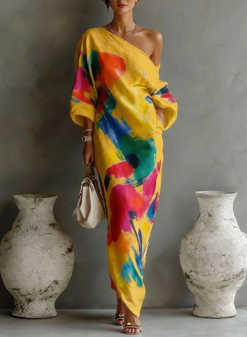 Lorrainen | One Shoulder Abstract Print Maxi Dress
