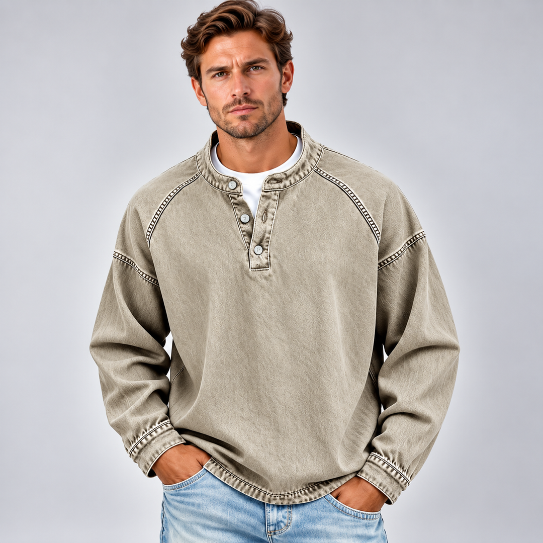 Vitaliano | Henley Shirt with Long Sleeves and Stitching