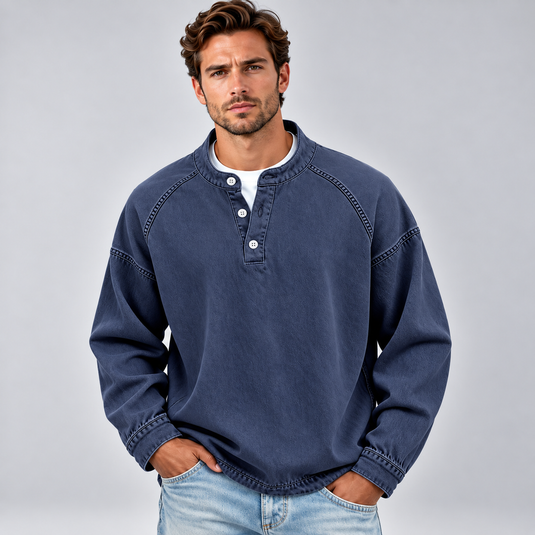 Vitaliano | Henley Shirt with Long Sleeves and Stitching