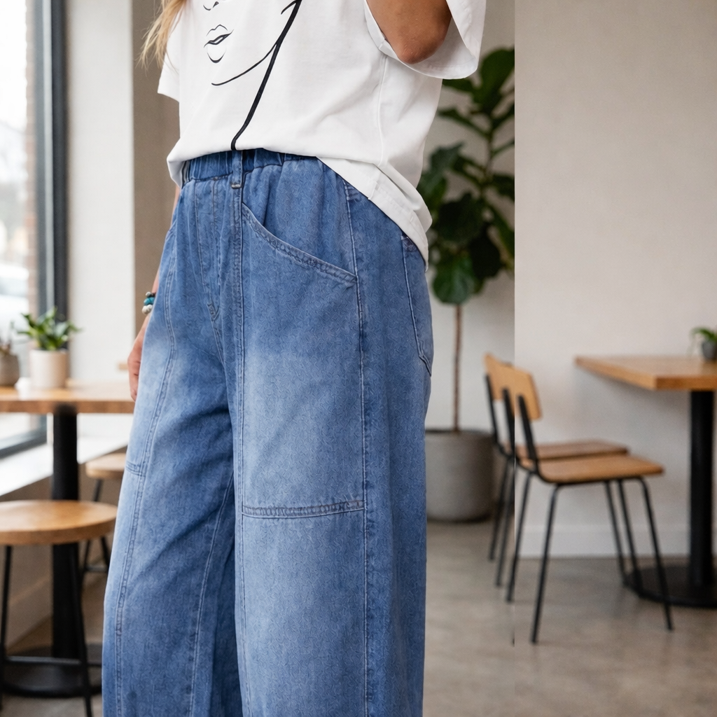Madavi | Blue Loose Fit Denim Trousers