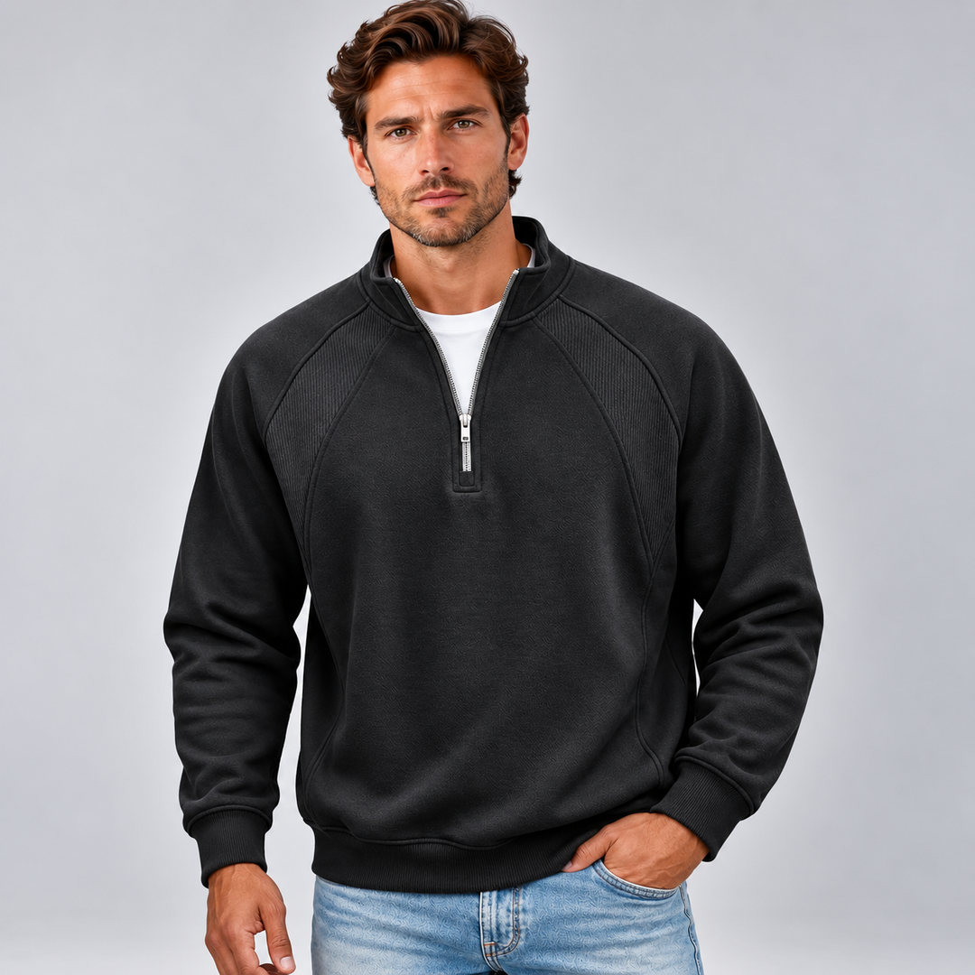Stanislao | Quarter Zip Sweatshirt with Ribbed Panels