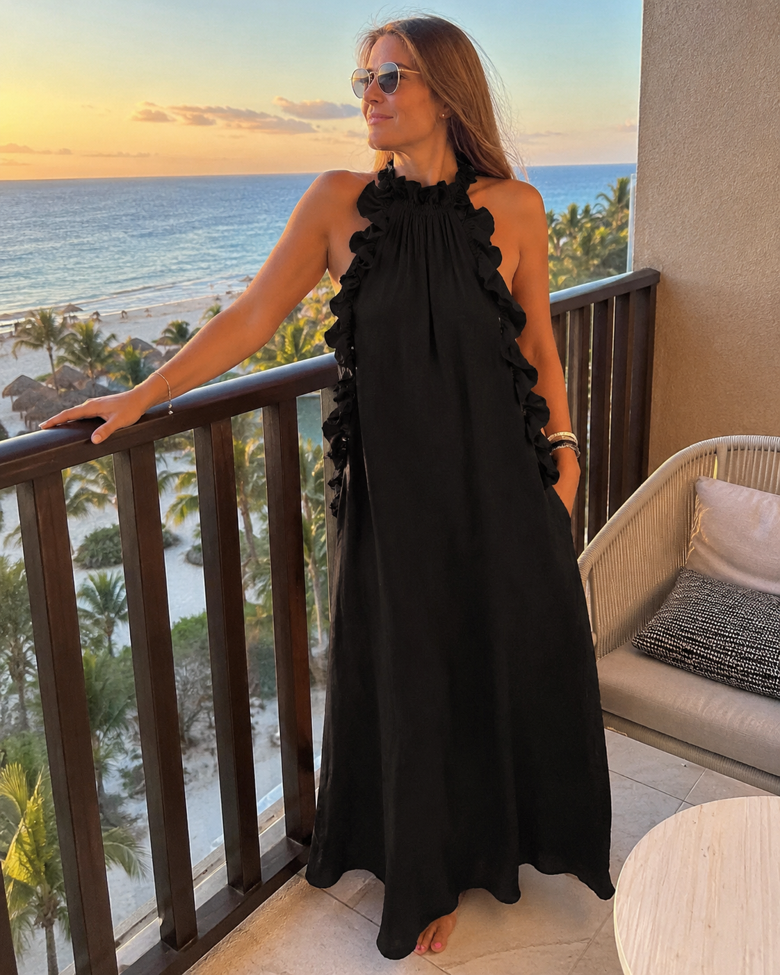 Vasara | Ruffle High-Neck Sleeveless Maxi Dress
