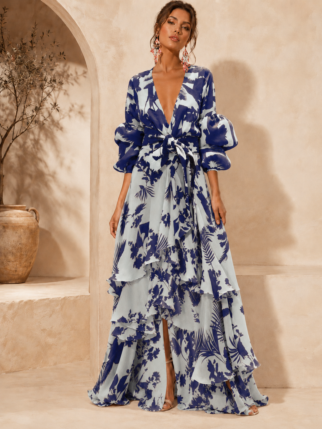 Liaya | Floral Print Tie Waist Maxi Dress