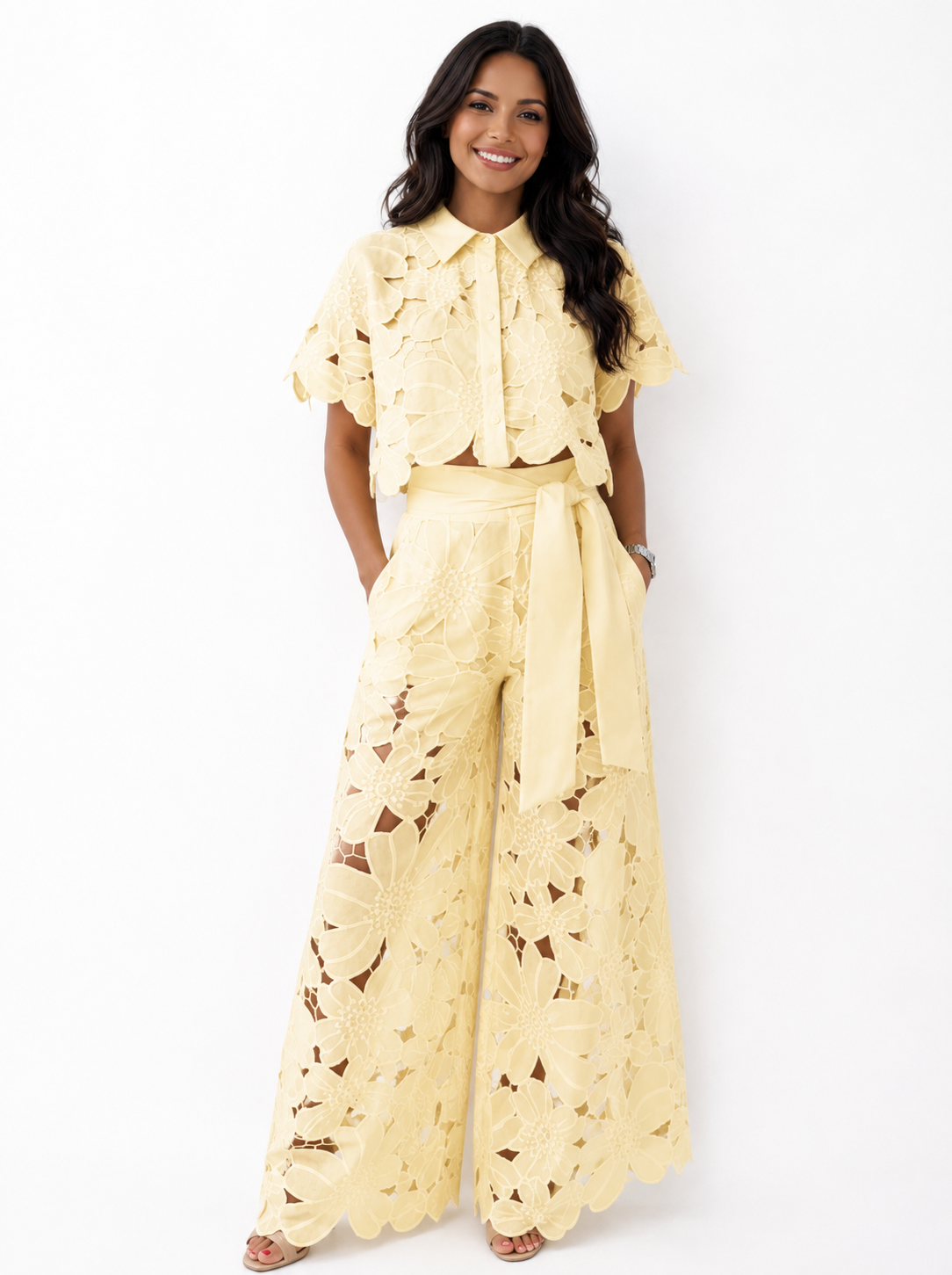 Anni | Lace Wide Leg Trouser Co Ord Set