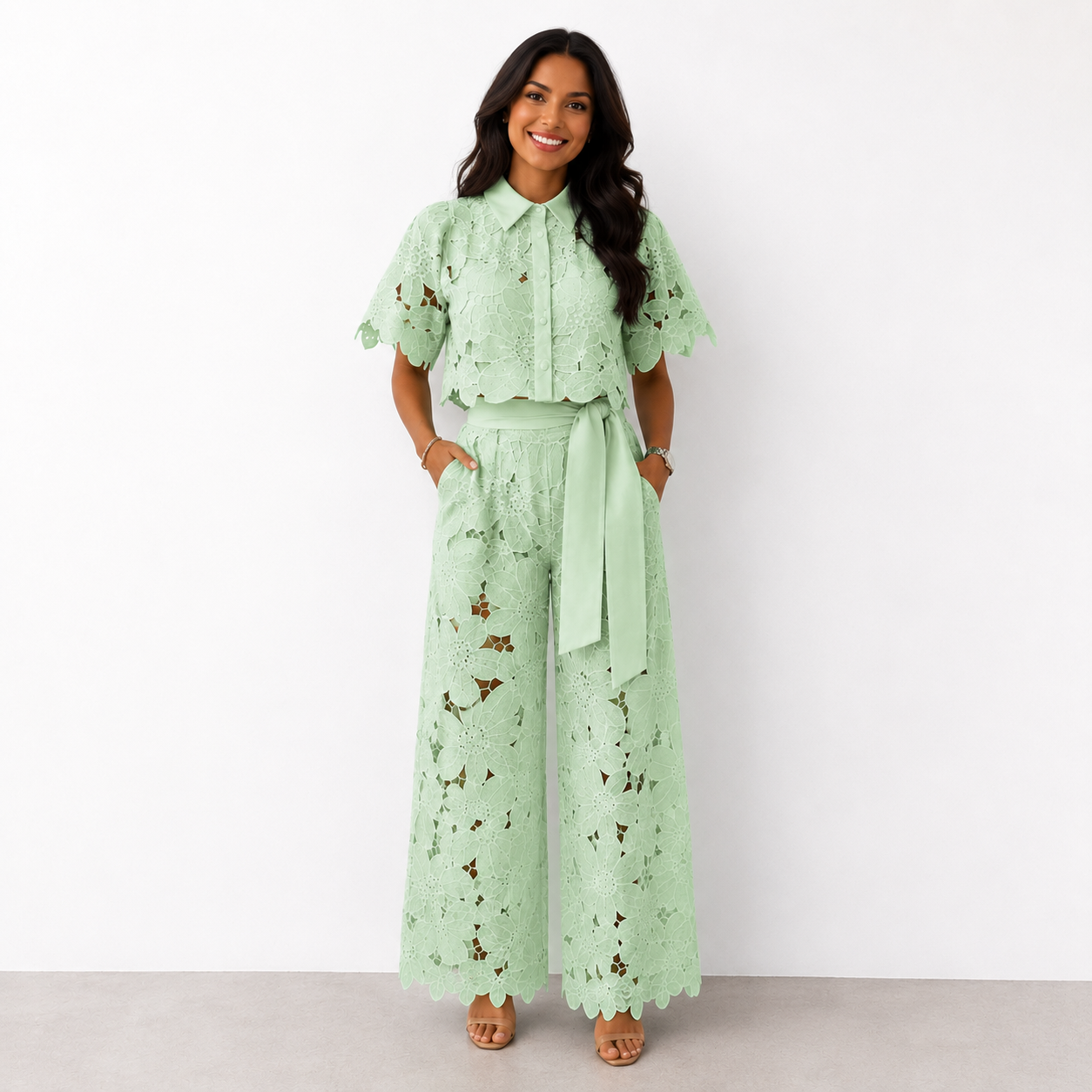 Anni | Lace Wide Leg Trouser Co Ord Set
