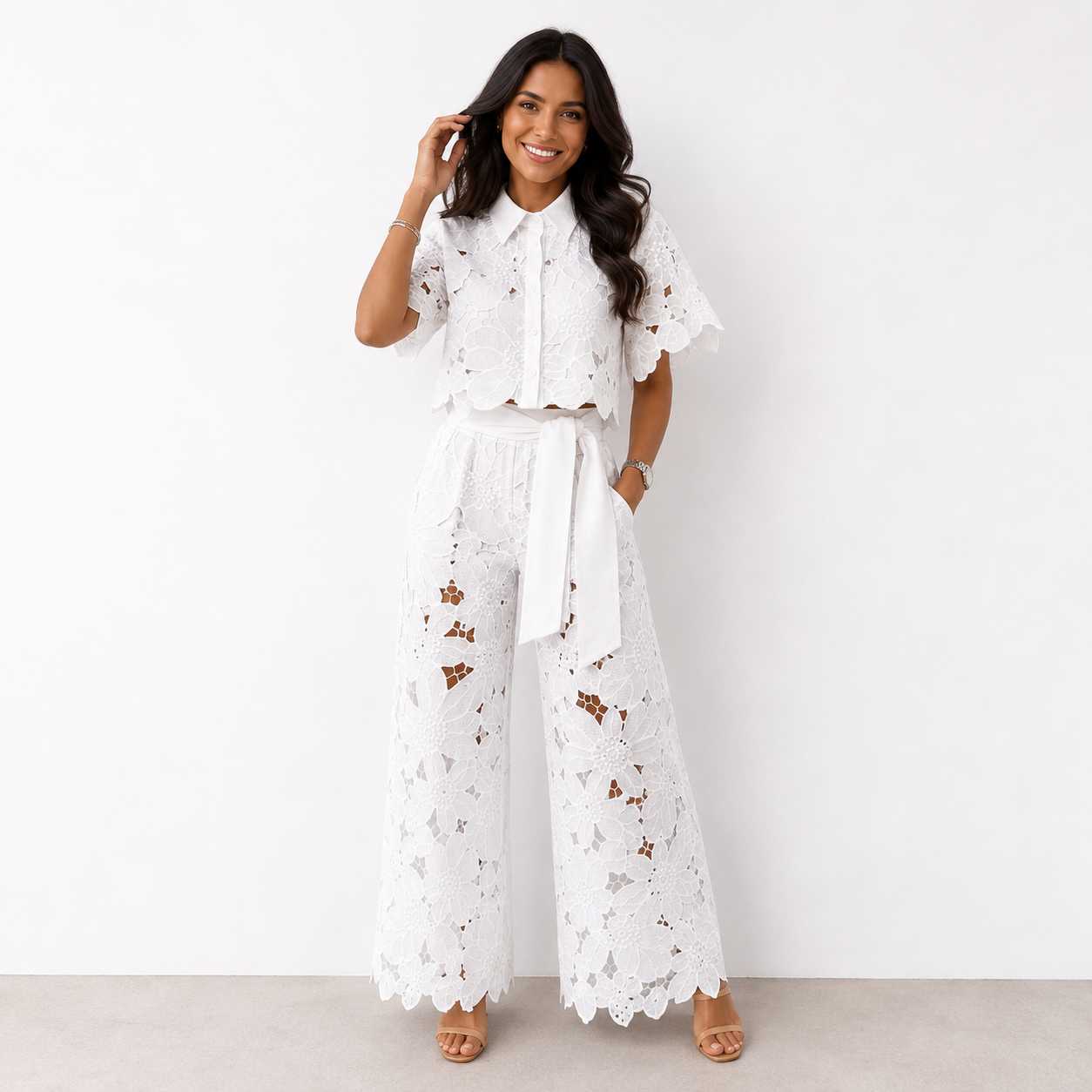 Anni | Lace Wide Leg Trouser Co Ord Set