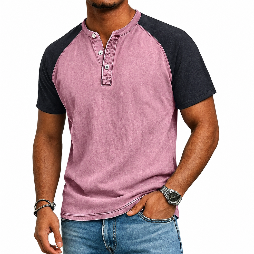 Roeland | T Shirt Two Tone Raglan Henley Neck
