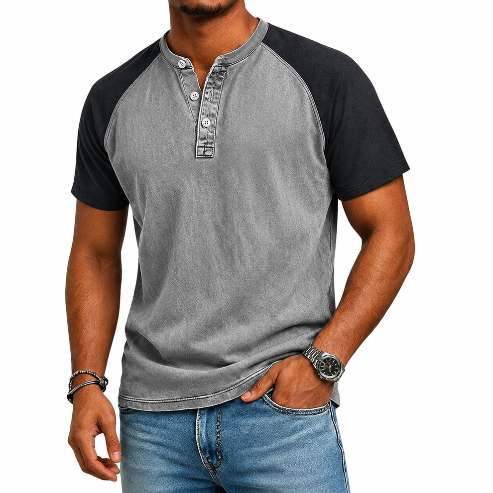 Roeland | T Shirt Two Tone Raglan Henley Neck