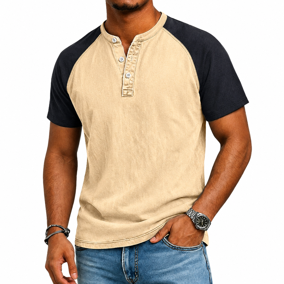 Roeland | T Shirt Two Tone Raglan Henley Neck