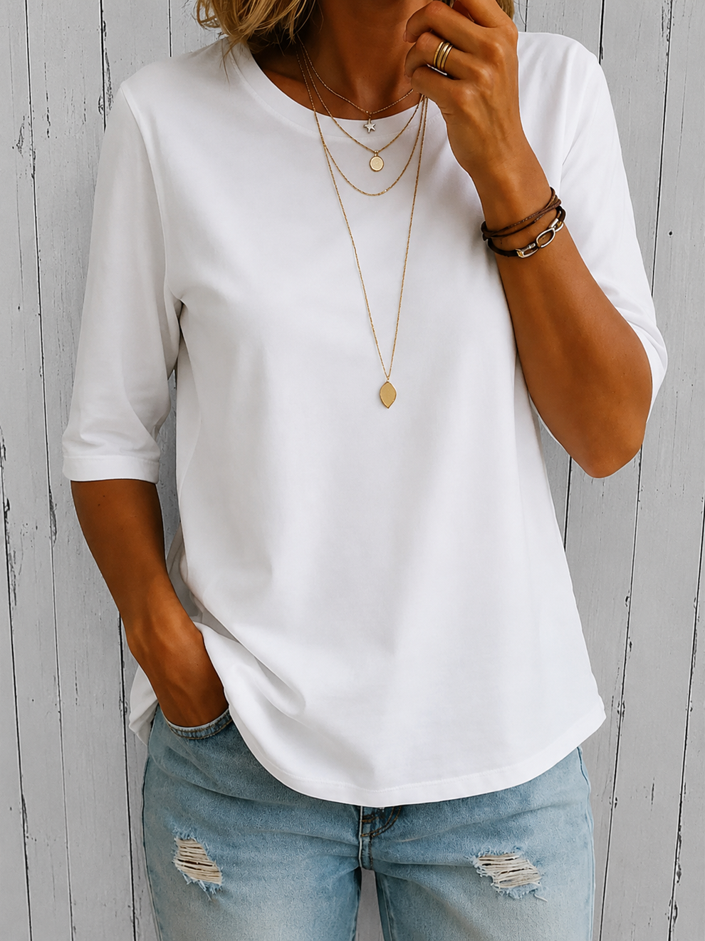 Beela | T Shirt With Crew Neck Half Sleeves