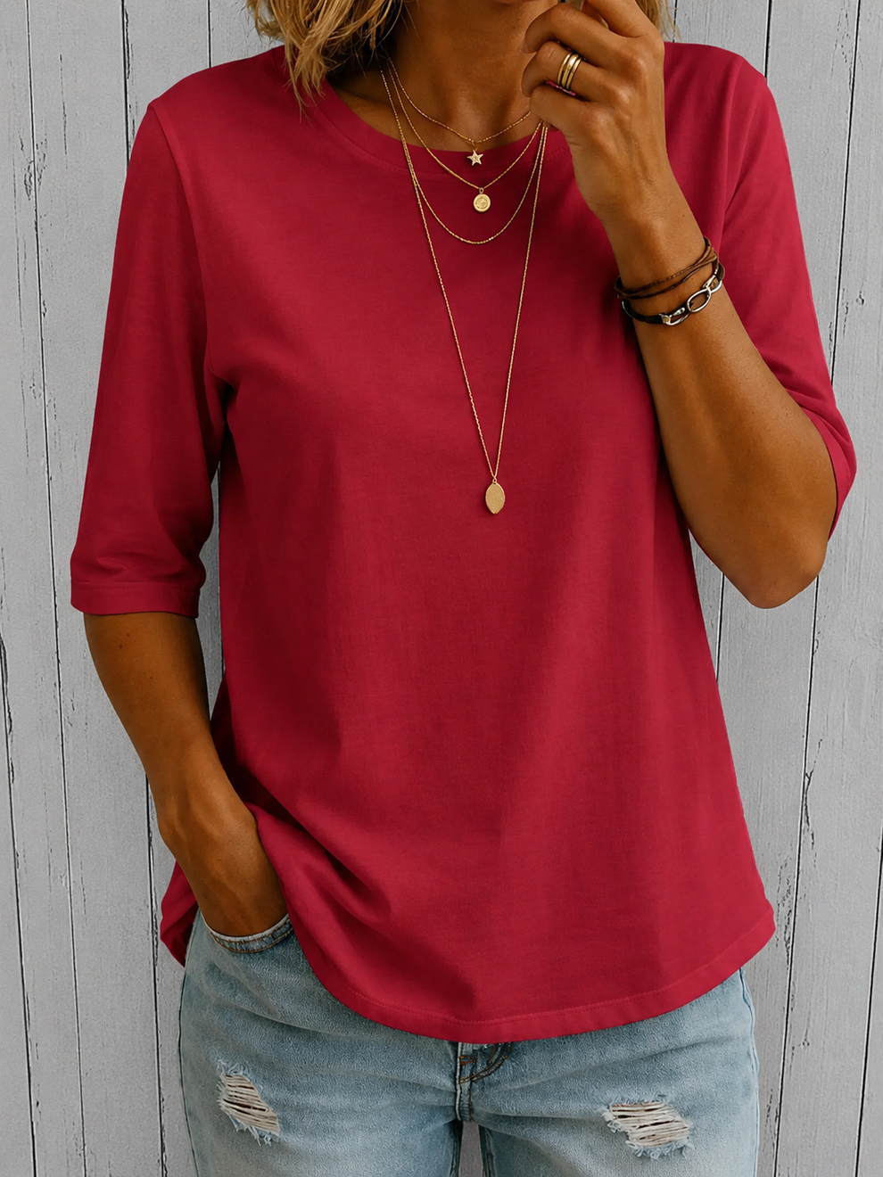 Beela | T Shirt With Crew Neck Half Sleeves