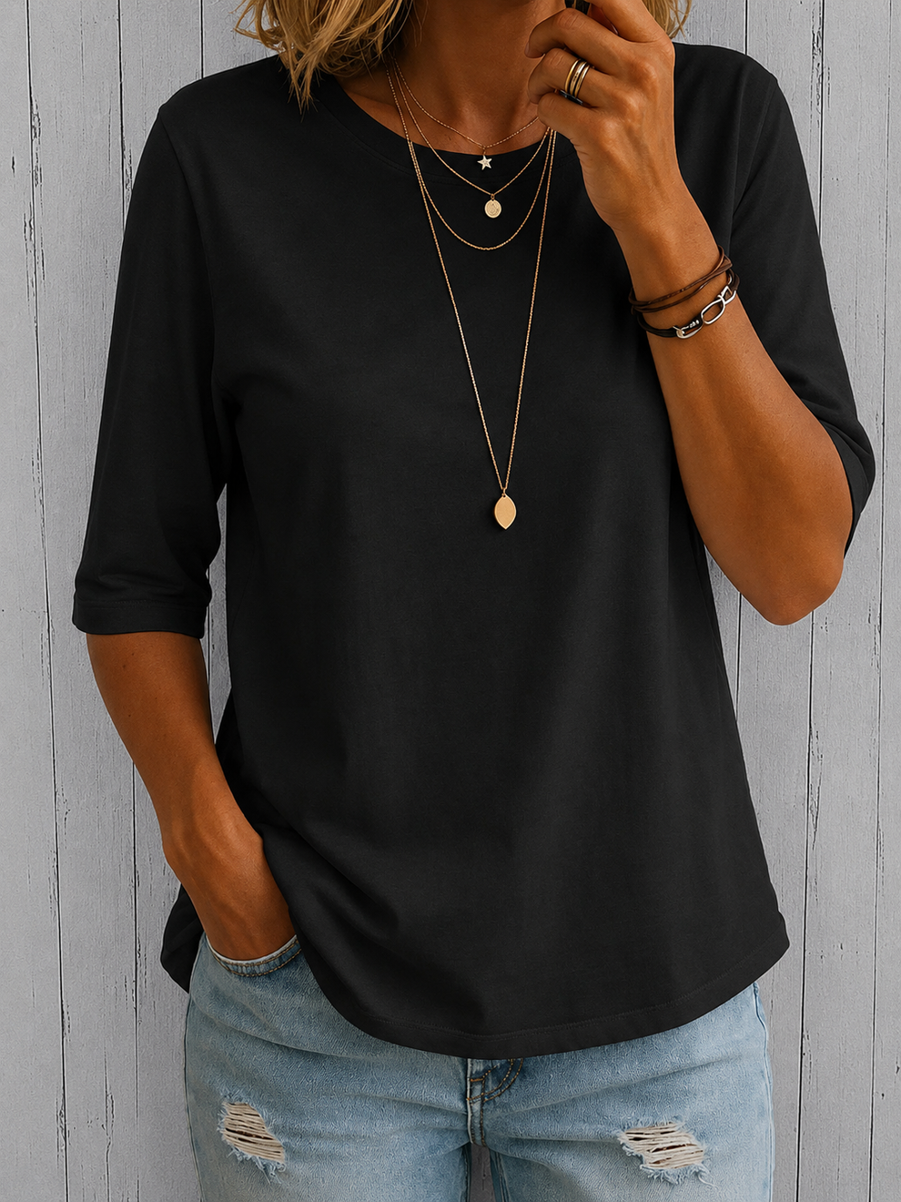 Beela | T Shirt With Crew Neck Half Sleeves