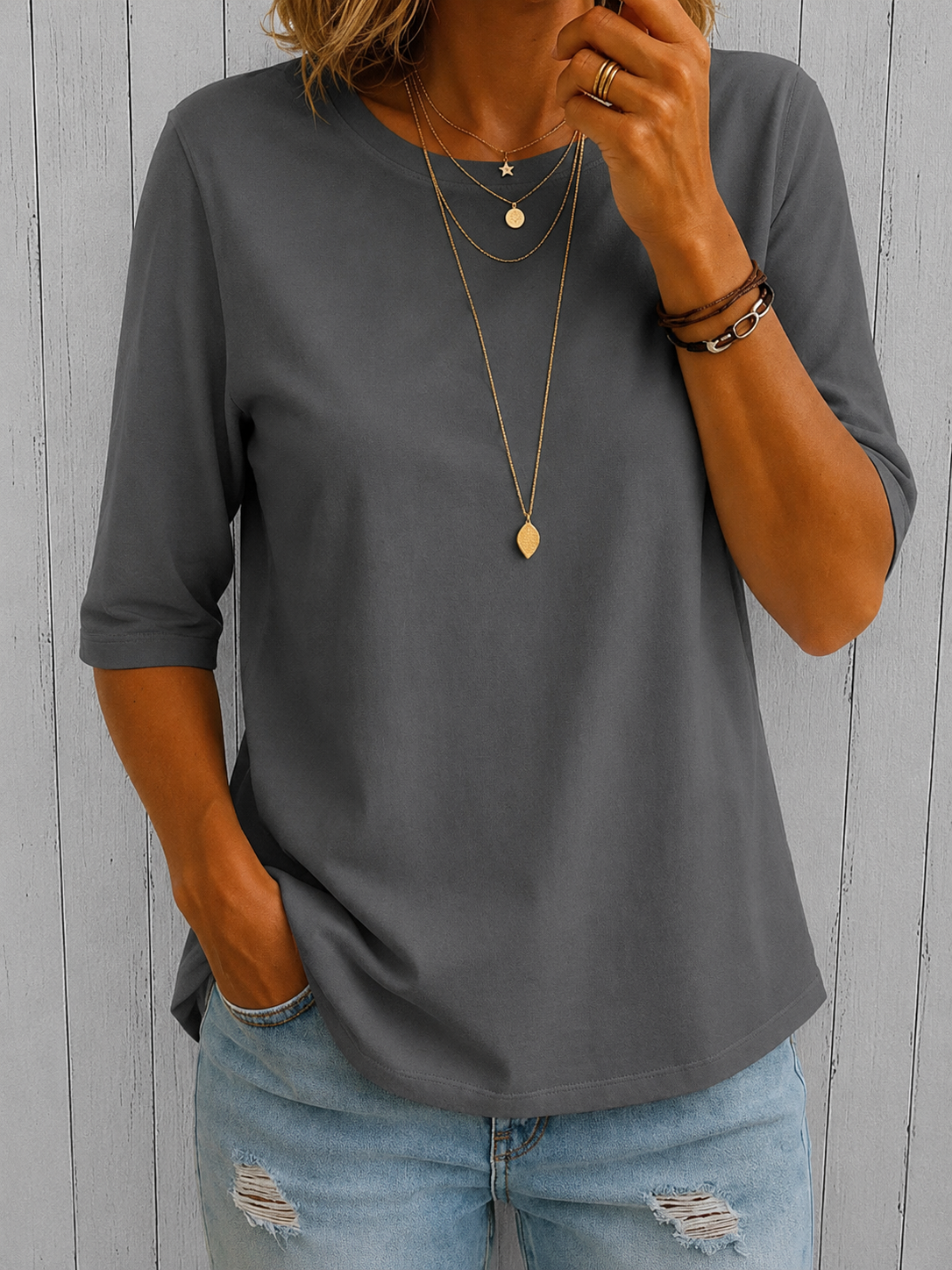 Jayia | Relaxed Fit Half Sleeve Round Neck Top
