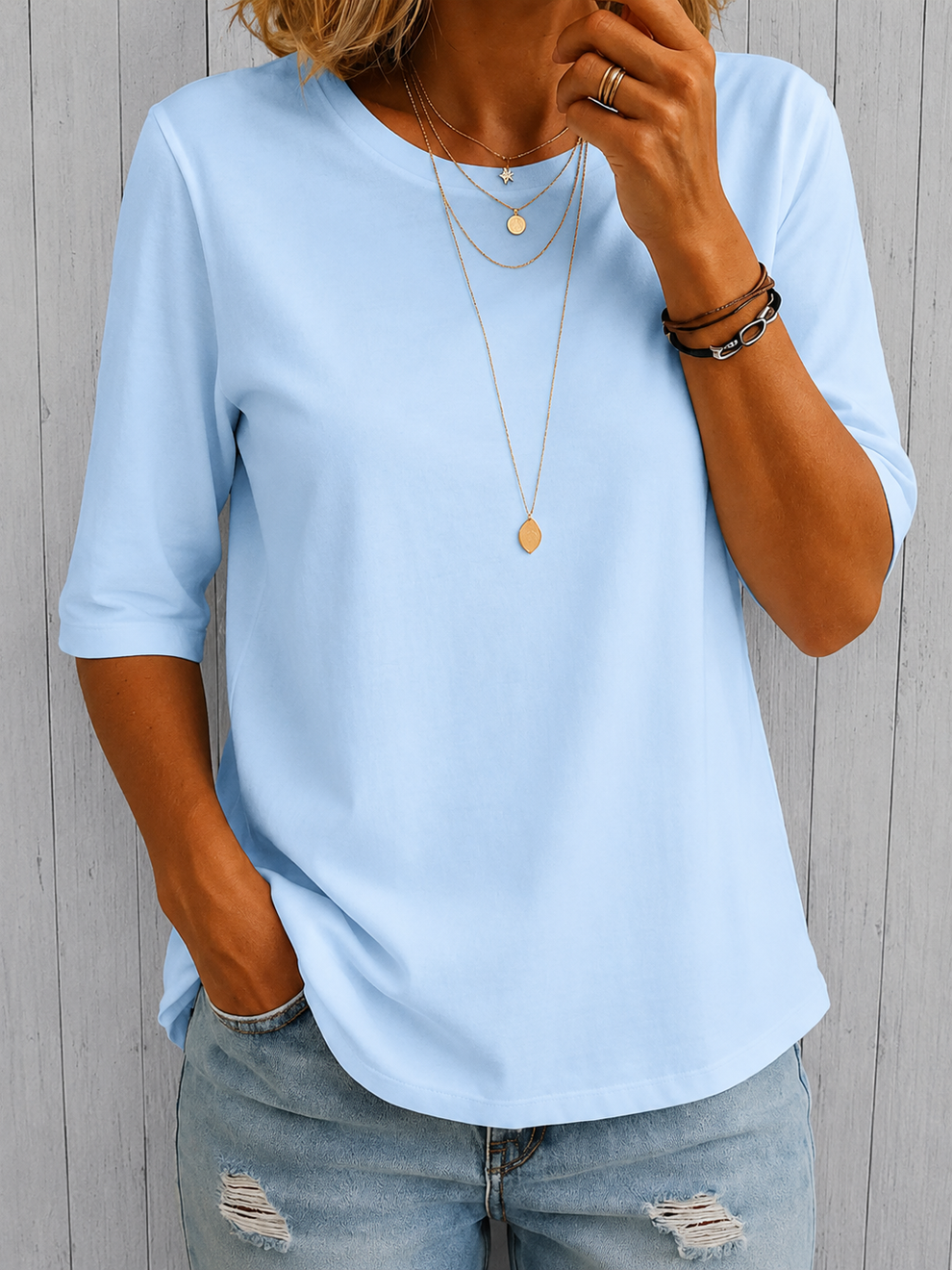 Beela | T Shirt With Crew Neck Half Sleeves