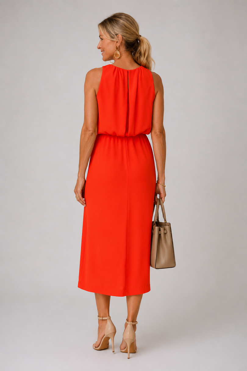 Antoinette | Midi Dress Sleeveless Gathered Neck Front Slit