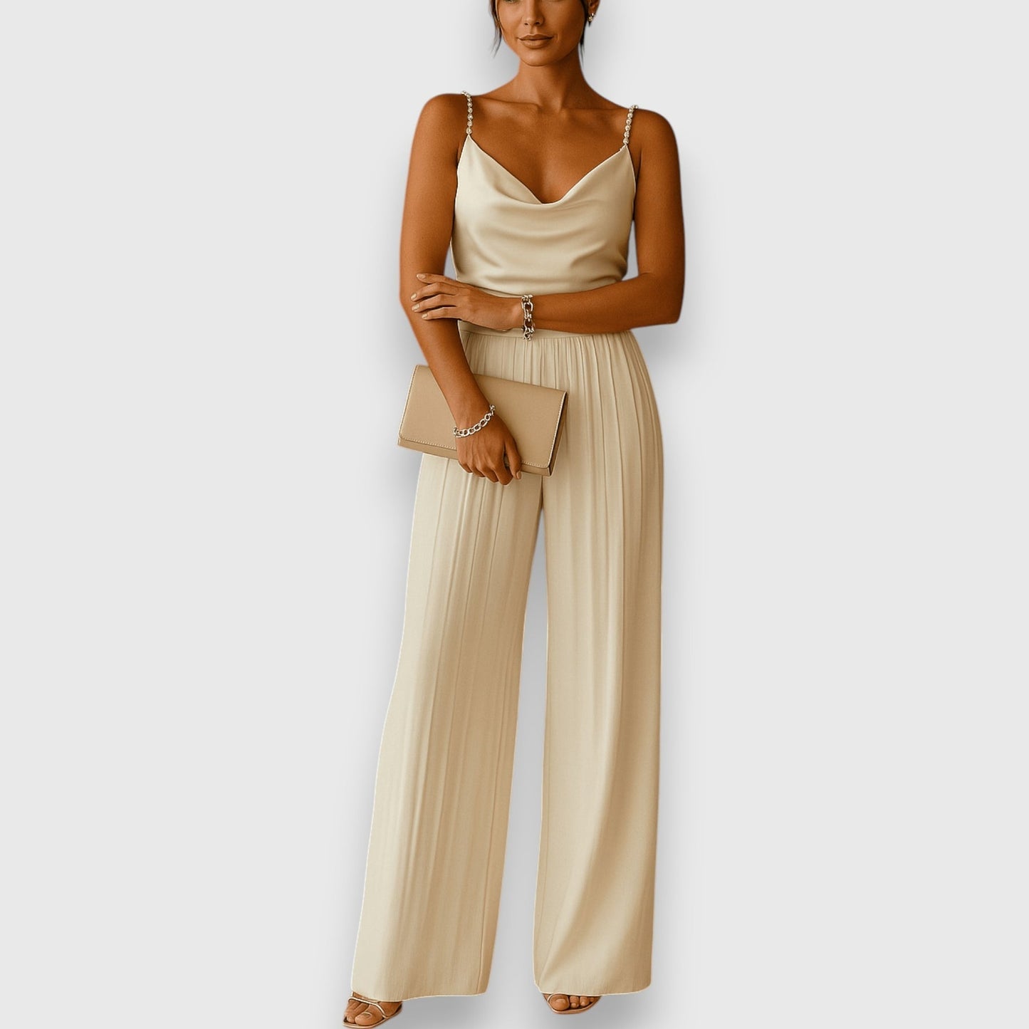 Elona - Sleeveless Cowl Neck Wide Leg Jumpsuit