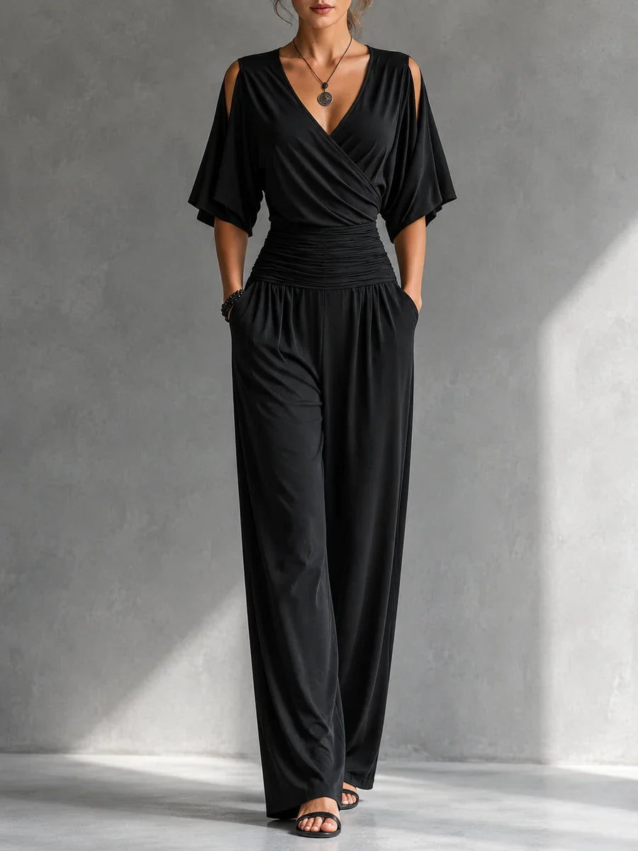 Greene | Jumpsuit Wrap Front Cold Shoulder Wide Leg