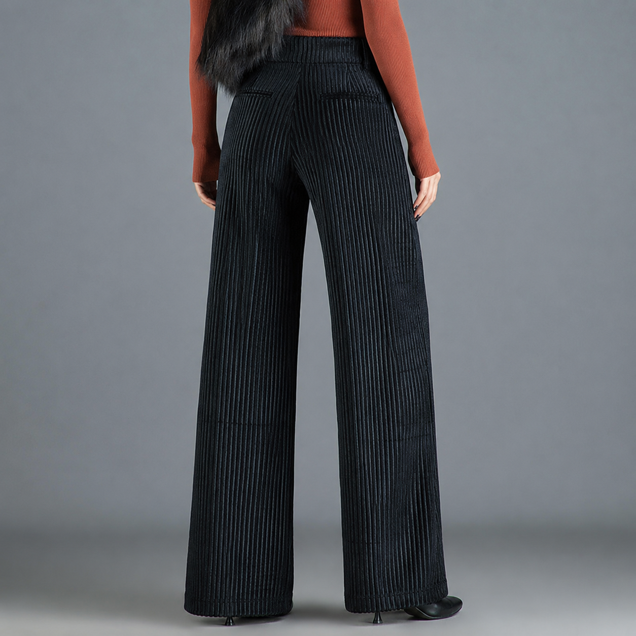 Shivila | Ribbed Wide Leg High Waist Trousers