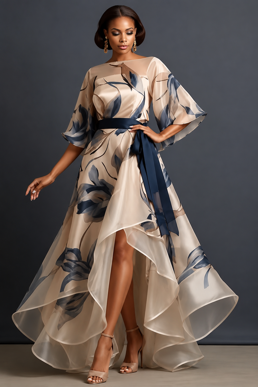 Lunara | Floral Print High-Low Midi Dress