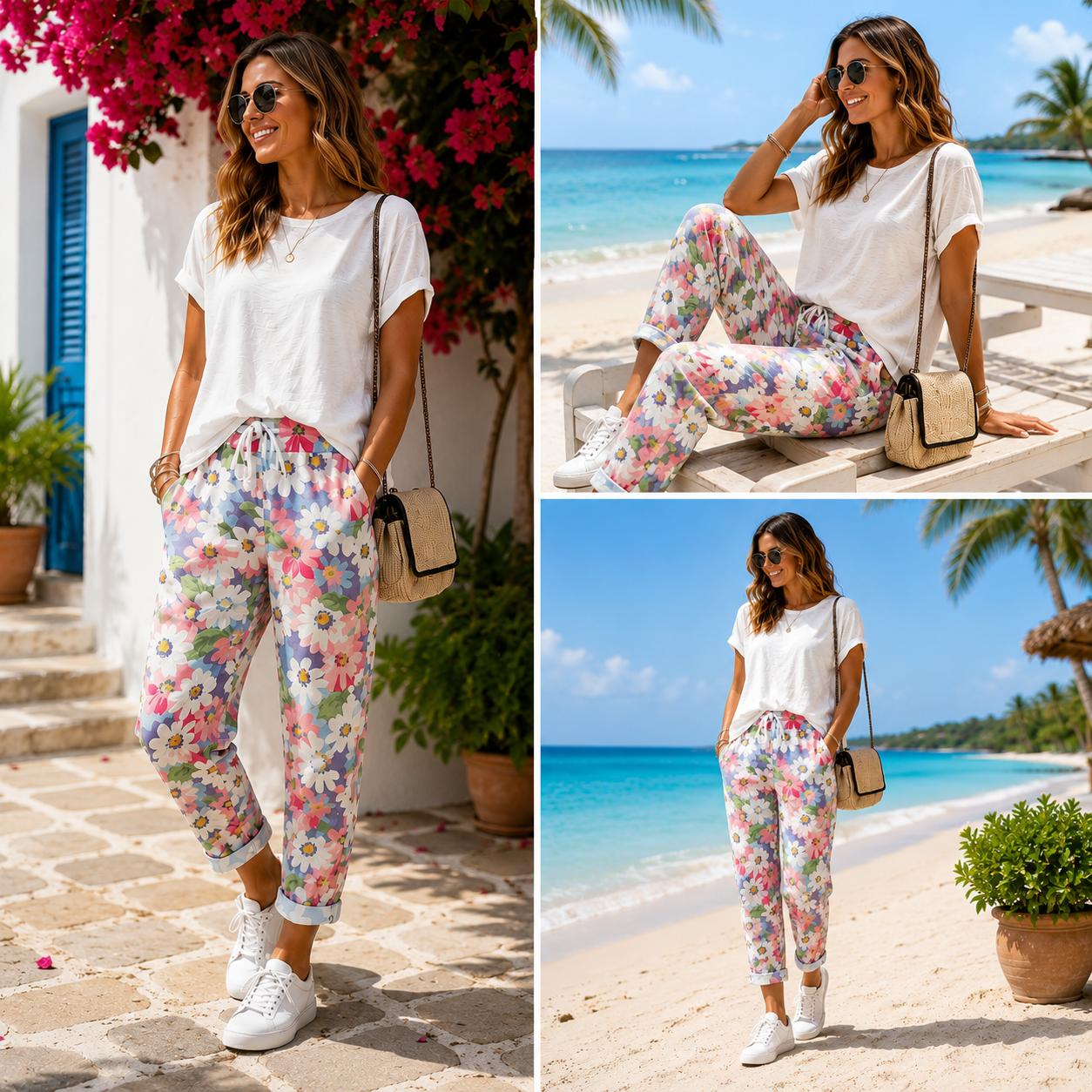 Leyza | Floral Print Tapered Drawstring Trousers