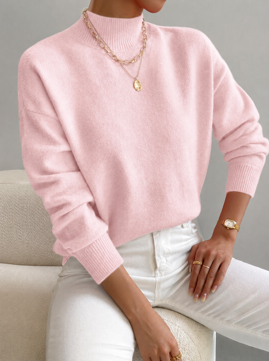 Leslie | Knit Jumper with Mock Neck and Long Sleeves