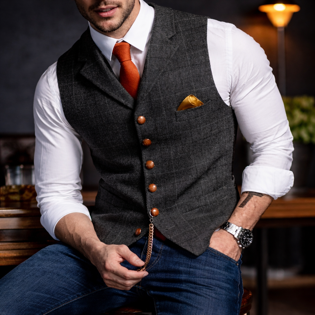 Melker - Checked Button Waistcoat Vest