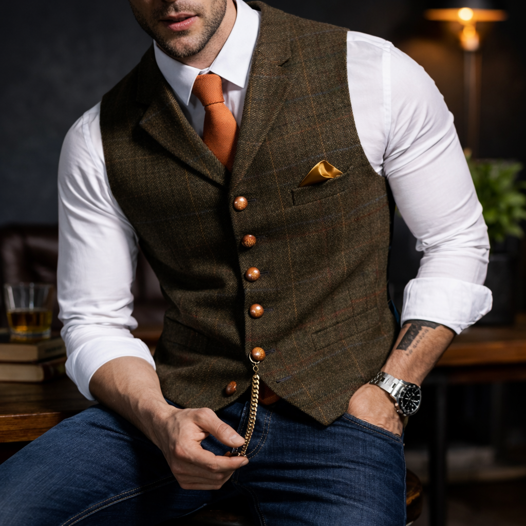 Melker - Checked Button Waistcoat Vest