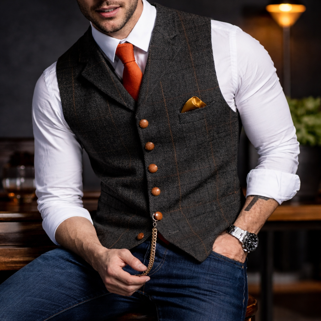 Melker - Checked Button Waistcoat Vest