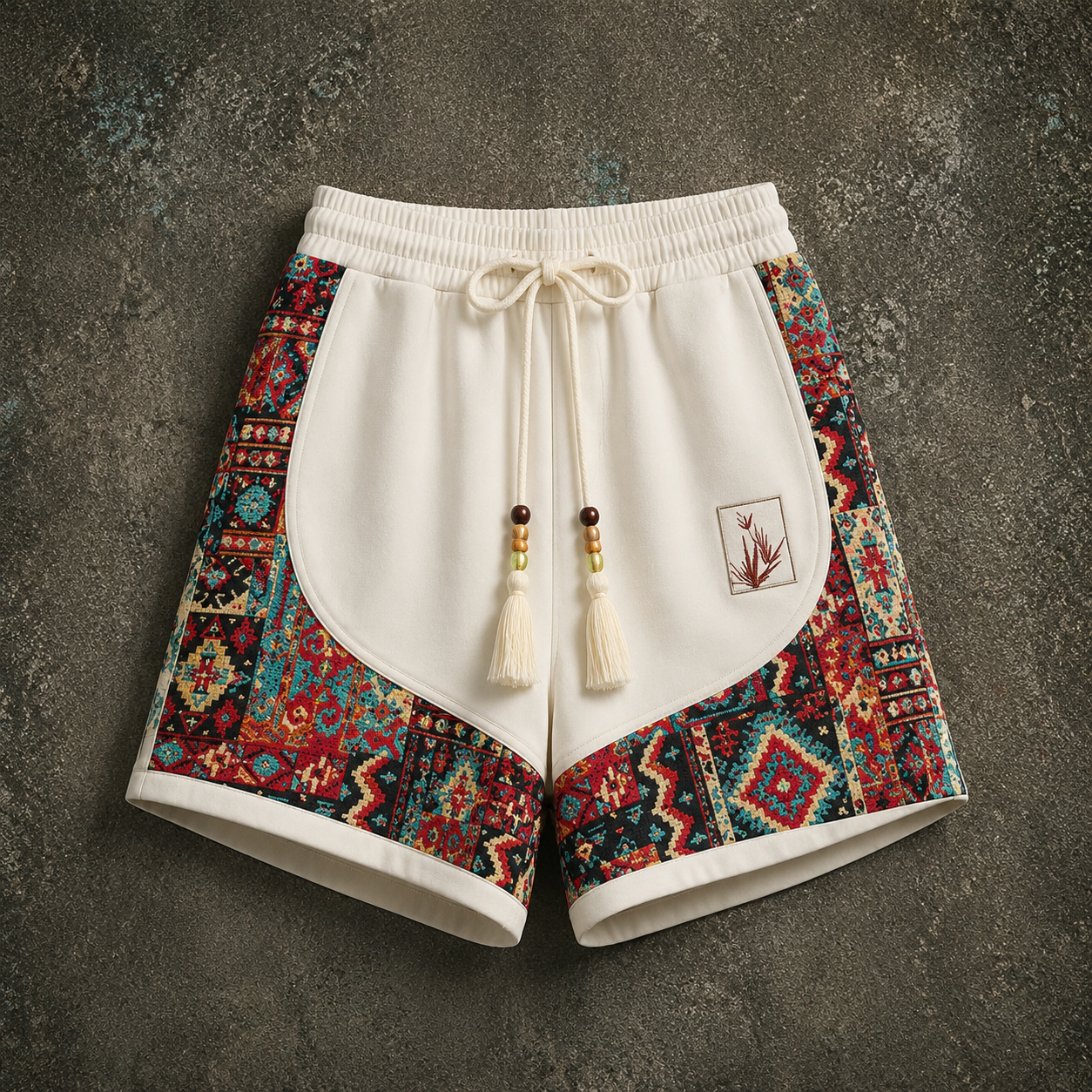 Haren | Ethnic Print Panel Drawstring Shorts