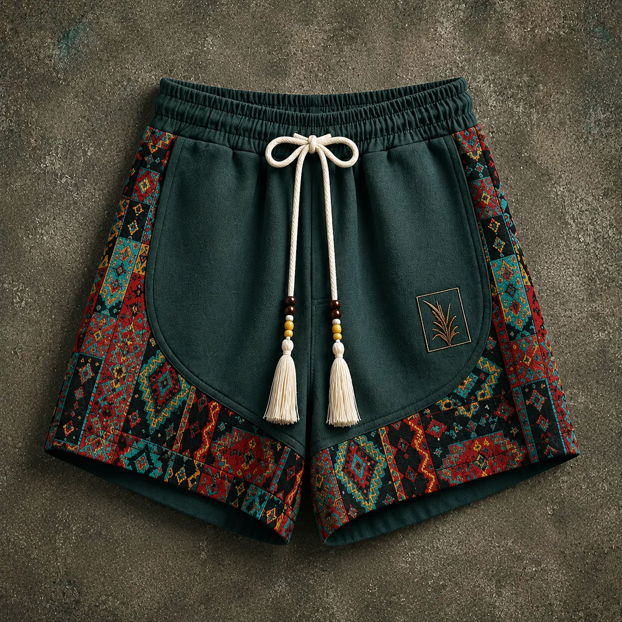 Haren | Ethnic Print Panel Drawstring Shorts