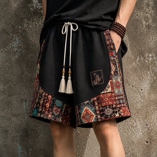 Haren | Ethnic Print Panel Drawstring Shorts