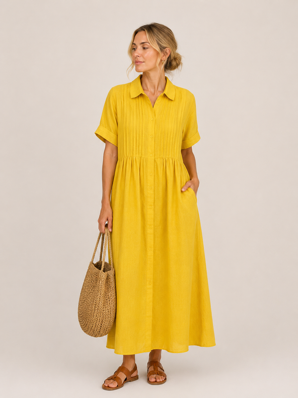 Anjali | Shirt Midi Dress With Pintuck Front