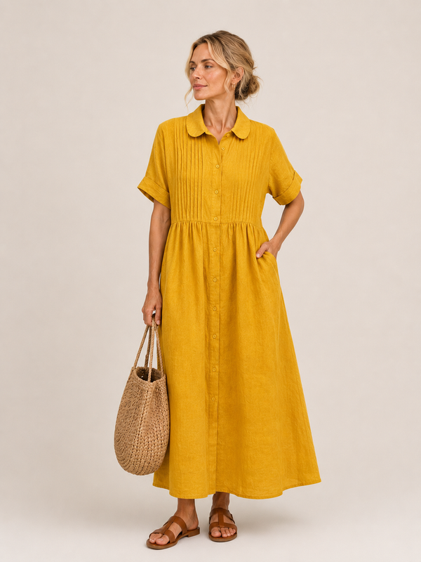 Anjali | Shirt Midi Dress With Pintuck Front