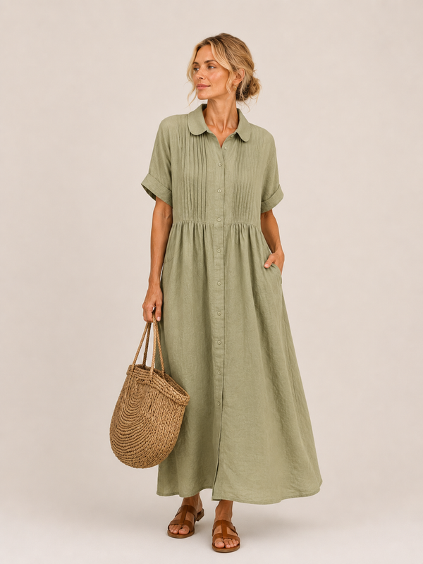 Anjali | Shirt Midi Dress With Pintuck Front